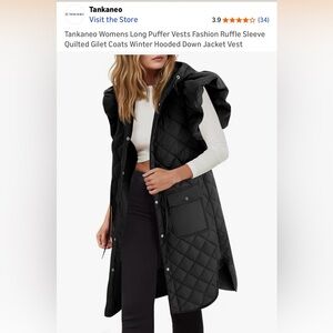 Women's Black Quilted Hooded Vest with Ruffle Sleeves
